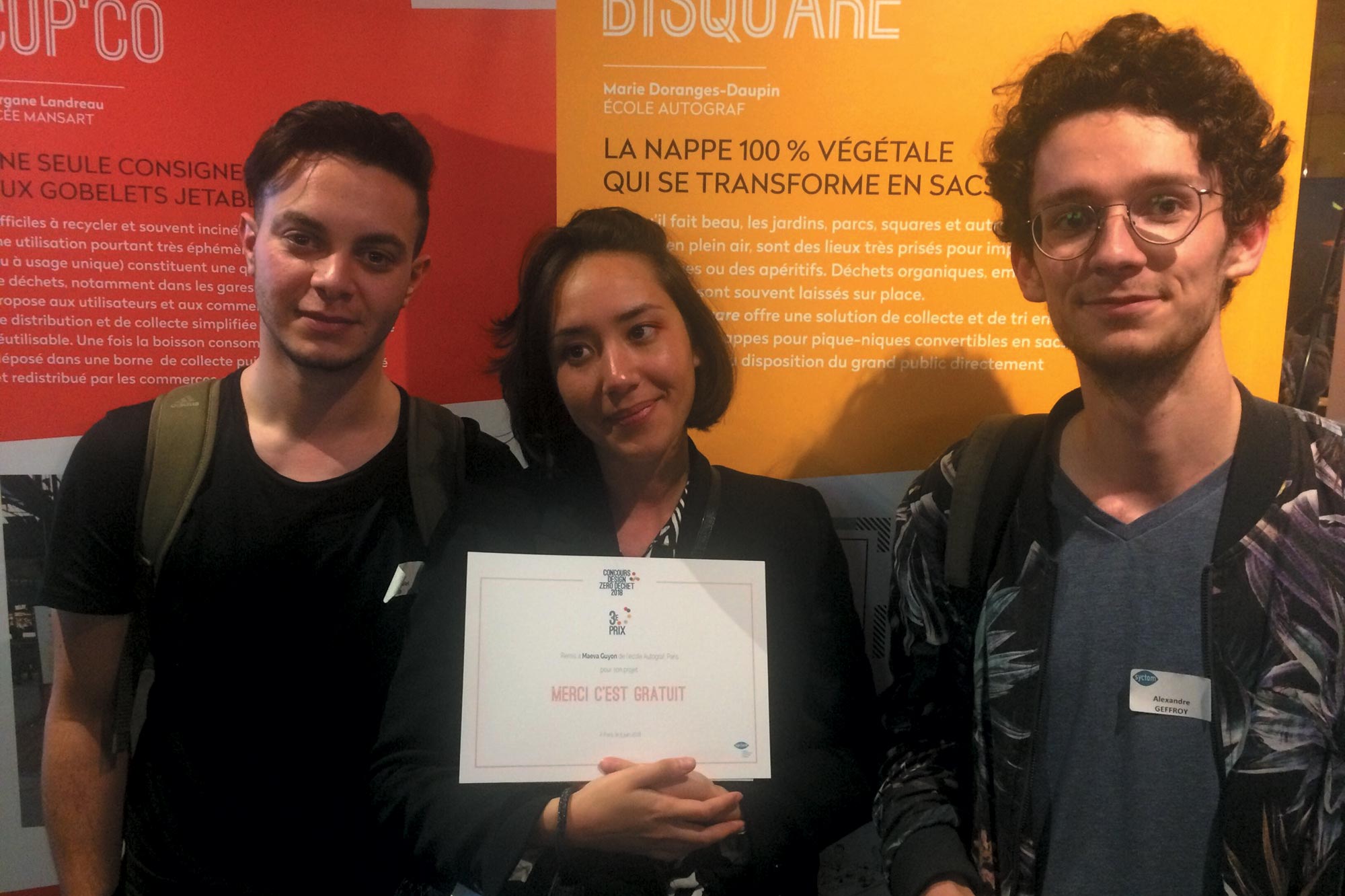 Abdel Jalel Chib, Alexandre Geffroy et Maeva Guyon ont reçu le 3e prix avec leur projet intitulé « Merci c’est gratuit »