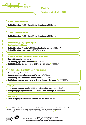 Tarifs pour la formation initiale