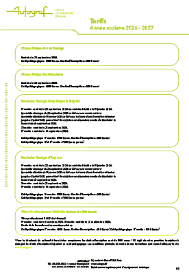 Tarifs pour la formation initiale